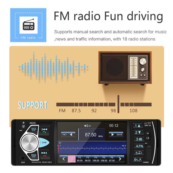 AMPrime Autoradio st r o FM Bluetooth USB AUX cran 4 1 4022D station lecteur audio 2