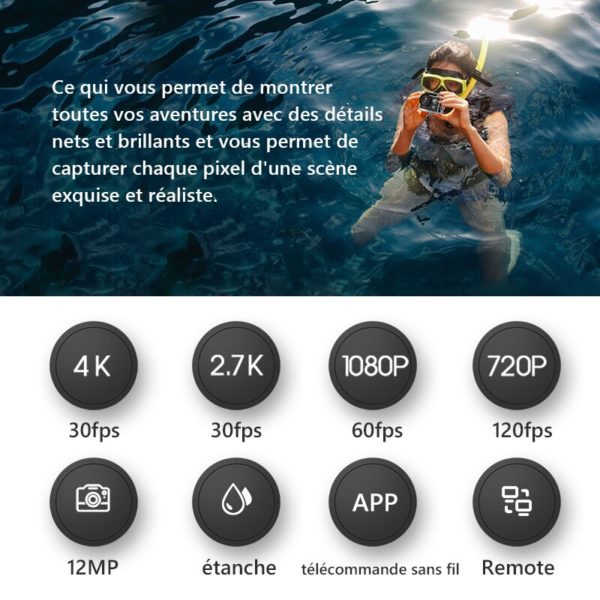 AXNEN – caméra d'action H9R H9, Ultra HD 4K, 30fps, 1080P, 60fps, WiFi, étanche, 2 pouces, 170D, enregistrement vidéo sous-marin, pour le Sport – Image 2
