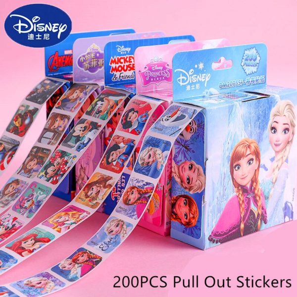 Autocollants dessin animé Disney, 200 feuilles/boîte, autocollants princesse Disney, Mickey Mouse, Minnie, la reine des neiges, mignon Kawaii, jouet pour bébé fille