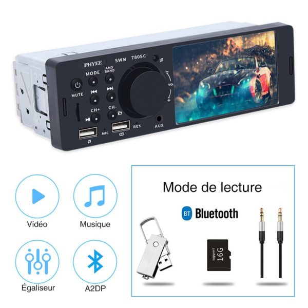 Autoradio 1 Din Ecran Tactile Bluetooth Musique Mains Libres lecteur MP5 TF chargement USB Syst me 1
