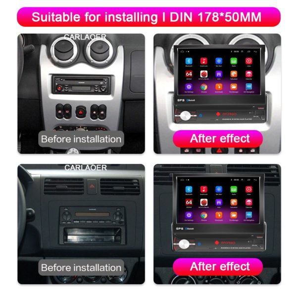 Autoradio Android, écran rétractable IPS 7 ", Navigation GPS, CarPlay, lecteur multimédia universel Audio/vidéo, sans DVD, 1 Din – Image 3