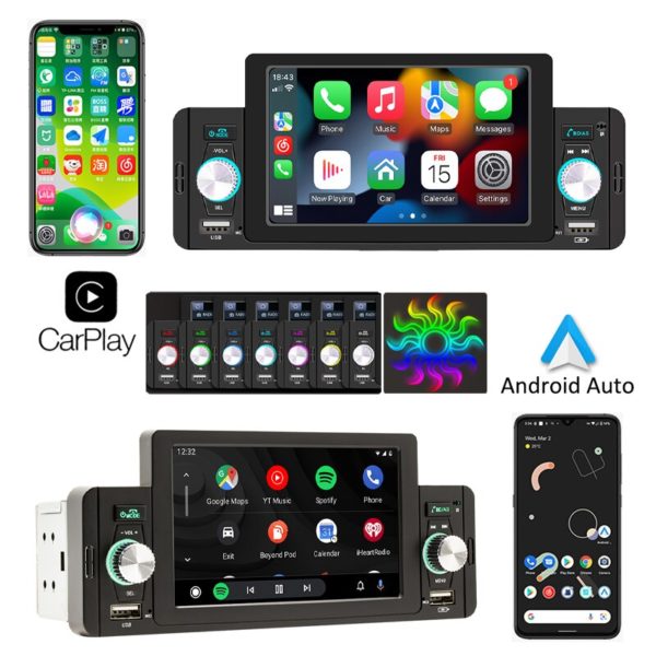 Autoradio CarPlay 5 "Android-Auto, 1 Din, Poste Radio Voiture, Lecteur MP5, Stéréo, Bluetooth, Mains Libres, A2DP, USB, Récepteur FM, Système Audio, F160C – Image 4