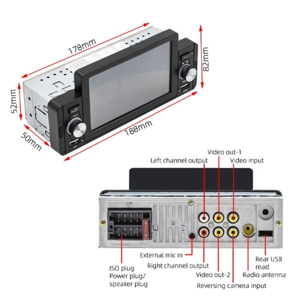 Autoradio CarPlay 5 "Android-Auto, 1 Din, Poste Radio Voiture, Lecteur MP5, Stéréo, Bluetooth, Mains Libres, A2DP, USB, Récepteur FM, Système Audio, F160C – Image 5