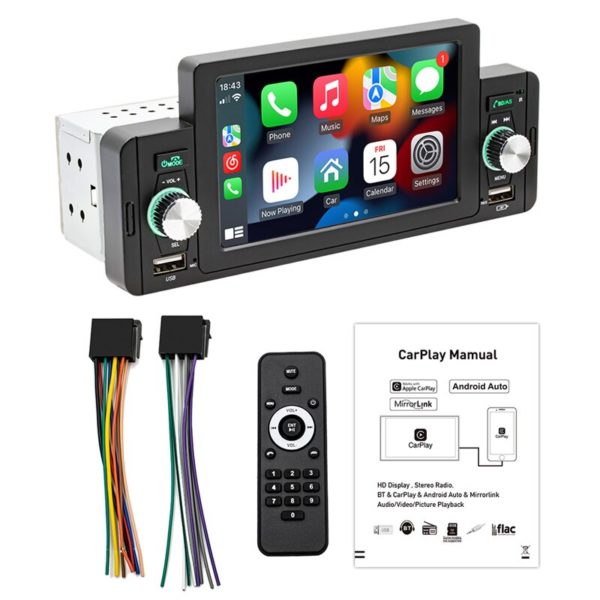 Autoradio CarPlay 5 "Android-Auto, 1 Din, Poste Radio Voiture, Lecteur MP5, Stéréo, Bluetooth, Mains Libres, A2DP, USB, Récepteur FM, Système Audio, F160C – Image 6