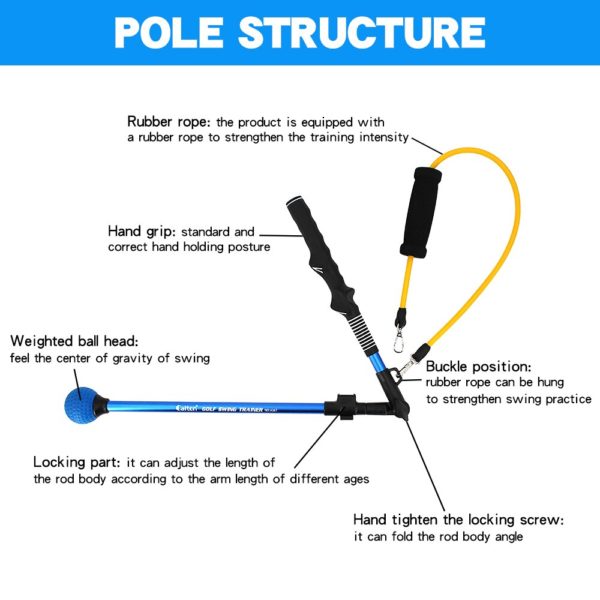 Bâton d'entraîneur de Swing de Golf pliable, correcteur de Posture, aide à la mise à niveau avec des exercices de force en corde de caoutchouc – Image 4