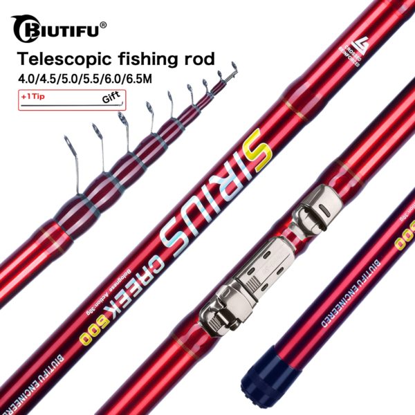BIUTIFU Canne À Pêche Télescopique en Fibre de Carbone T800, Format Voyage, Très Légère, 4 m, 4,5 m, 5 m, 5,5 m, 6 m, 6,5 m, Flotteur 30 g, Pêche à la Truite, Pêche à la Bolognaise