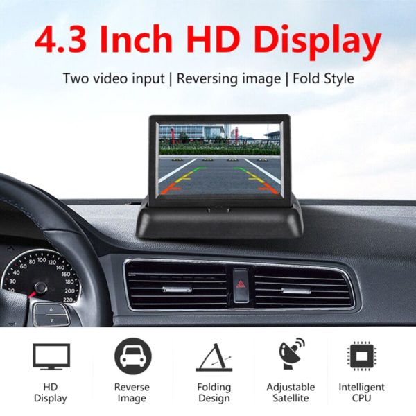 Caméra de recul pour voiture, moniteur de recul, écran LCD pliable, étanche, vidéo automobile – Image 3