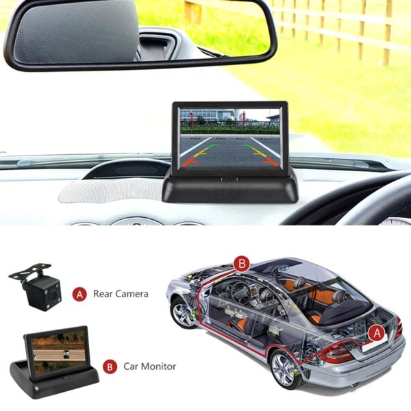 Caméra de recul pour voiture, moniteur de recul, écran LCD pliable, étanche, vidéo automobile – Image 5