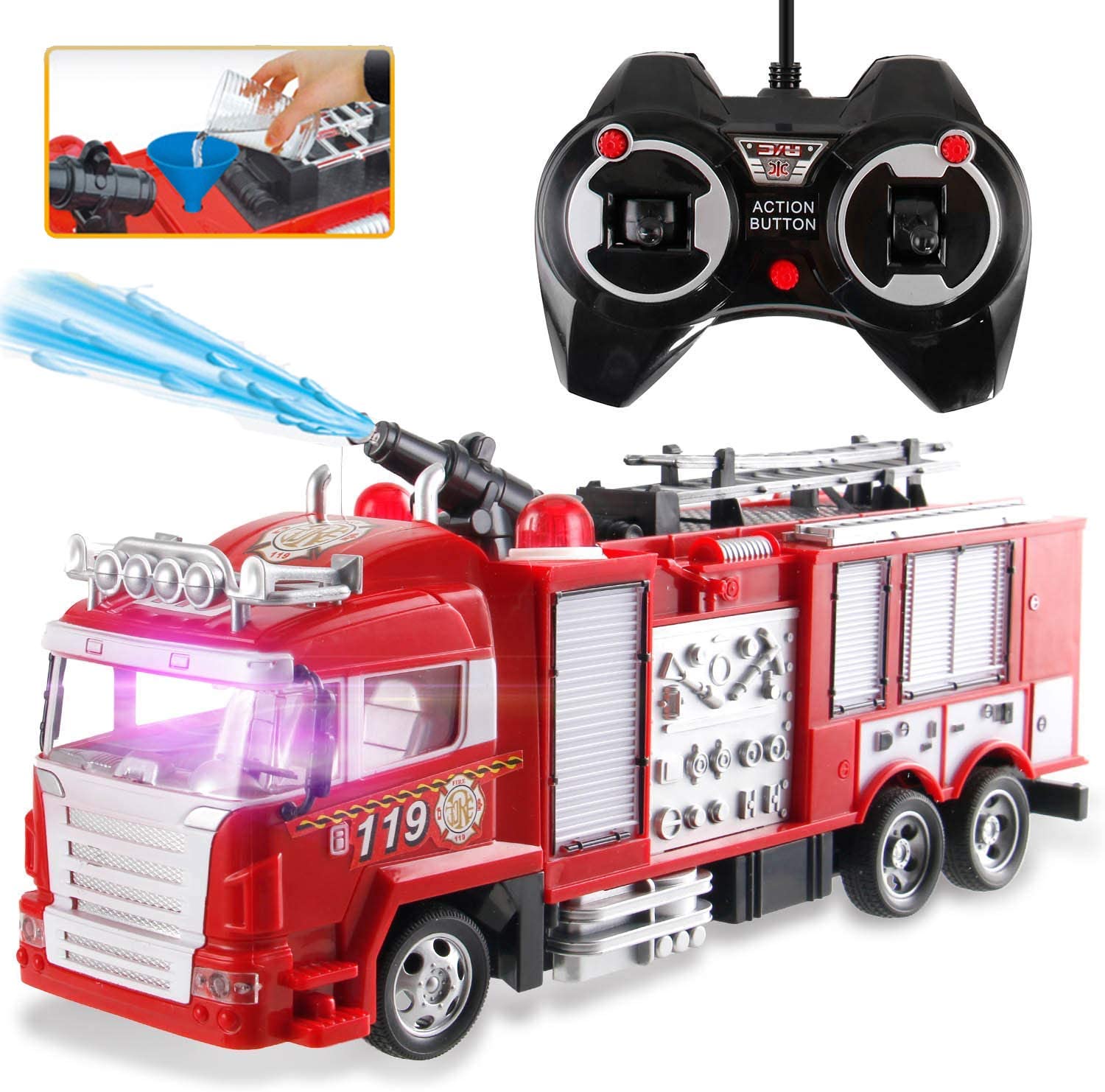 MADBLR7 Camion de sauvetage télécommandé Camion de pompiers de sauvetage RC  Camion jouet Camion de pompiers télécommandé RC a