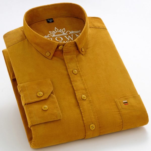 Chemise Vintage manches longues pour hommes 100 coton en velours c tel poche unique col boutonn
