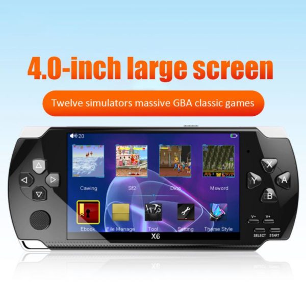 Console de jeux vidéo Portable X6, écran de 4.0 pouces, 8 go de ram, 1500 jeux intégrés pour plusieurs émulateurs
