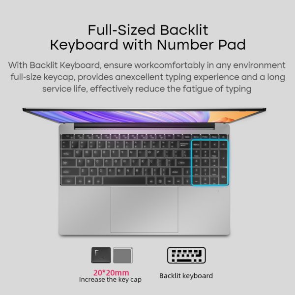 DERE – pc portable R6 avec écran de 15.6 pouces, Windows 10, 16 go de RAM, SSD de 1 to, processeur Intel Celeron N4500, double WiFi, clavier rétroéclairé