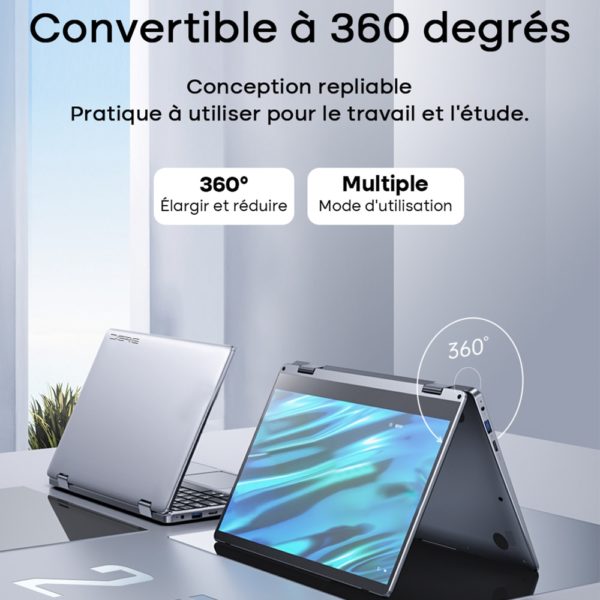 DERE – pc portable V10 avec écran tactile de 11.6 pouces, Windows 11, 12 go de RAM, SSD de 512 go, écran pliable à 360 °, processeur Intel Celeron N4000 – Image 4