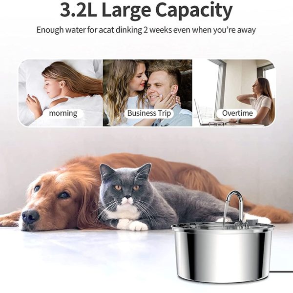 Fontaine eau intelligente en acier inoxydable pour chats abreuvoir automatique distributeur d eau pour animaux de 3