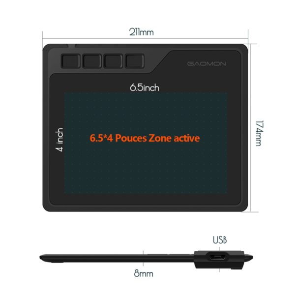 GAOMON S620 Tablette Graphique 6 5x4 Pouces de Sensibilit la Pression de Niveau 8192 avec Stylet 2