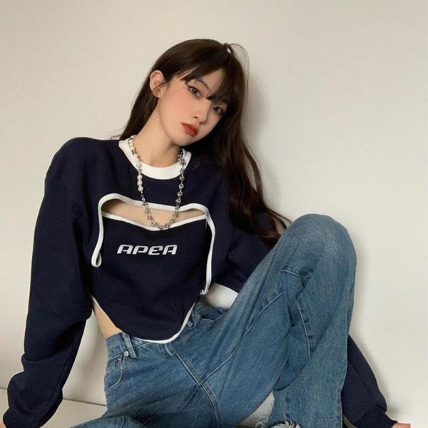 HOUZHOU sweat shirt capuche Kpop Vintage pour femmes Streetwear Y2k esth tique mode cor enne Harajuku 5