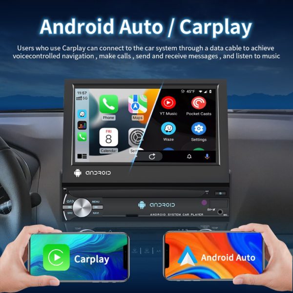 Hikity autoradio Android avec cran r tractable de 7 pouces lecteur multim dia vid o Carplay 2