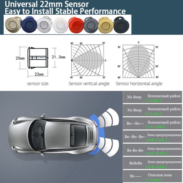 Hippcron – capteur de stationnement pour voiture, avec moniteur LED de recul, 4 capteurs, système de détection de Radar, affichage rétroéclairé – Image 4