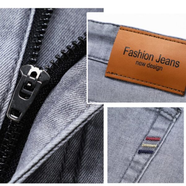 Jean de marque pour homme, coupe droite, léger, en coton, extensible, décontracté, taille haute, léger, gris clair, 2023 – Image 4