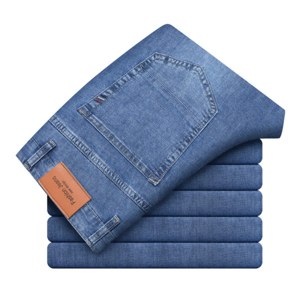 Jean de marque pour homme, coupe droite, léger, en coton, extensible, décontracté, taille haute, léger, gris clair, 2023 – Image 6