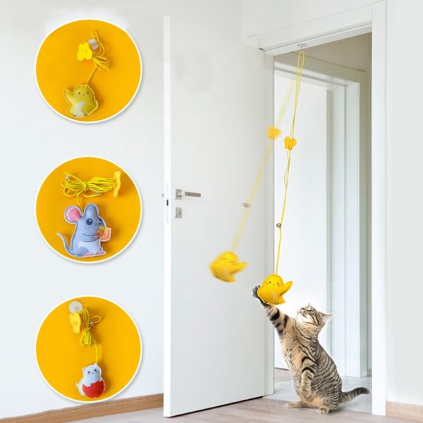 Jouet interactif en forme de chat, Simulation suspendue, amusant, auto-hey, pour chaton, jouet, baguette, fournitures pour chats