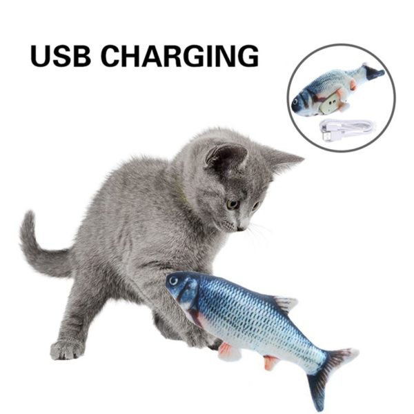 Jouet lectrique en forme de poisson pour chat chargement USB Simulation cadeaux interactifs herbe aux chats 4