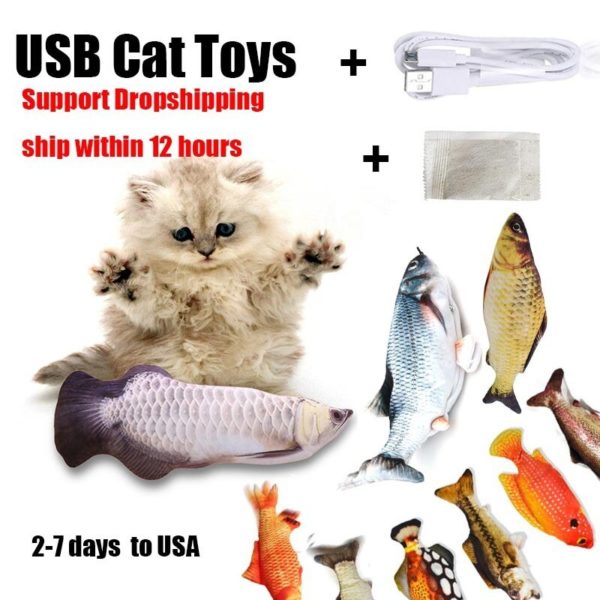 Jouet lectrique en forme de poisson pour chat chargement USB Simulation cadeaux interactifs herbe aux chats