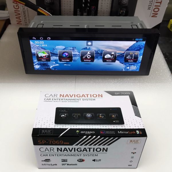 Lecteur multimédia Android avec écran tactile, autoradio avec navigation GPS, Wi-Fi, Bluetooth, vidéo et stéréo universel, 1DIN, 6,9 pouce – Image 2
