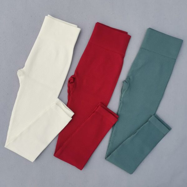 Leggings côtelés sans couture pour femmes, pantalons de Yoga, de sport, Push-Up, vêtements de gymnastique, taille haute, collants d'entraînement et de Fitness – Image 2