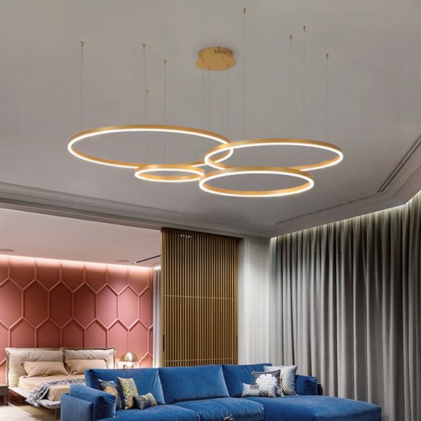 Lustre Led moderne 2020 clairage domestique anneaux bross s plafonnier lampe suspendue couleur or et caf 1