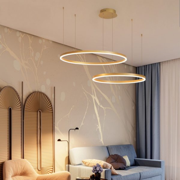 Lustre Led moderne 2020 clairage domestique anneaux bross s plafonnier lampe suspendue couleur or et caf 2