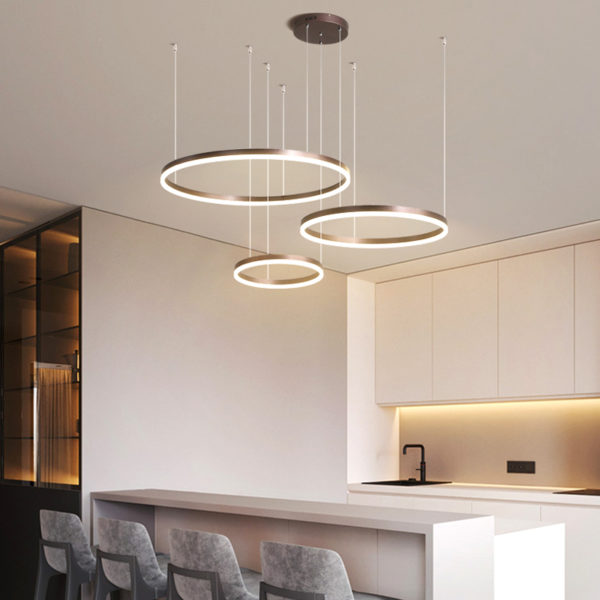 Lustre Led moderne 2020 clairage domestique anneaux bross s plafonnier lampe suspendue couleur or et caf 3