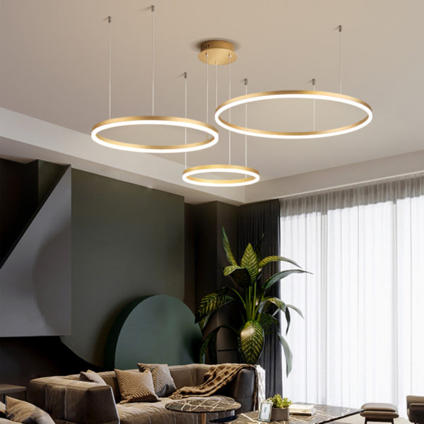Lustre Led moderne 2020 clairage domestique anneaux bross s plafonnier lampe suspendue couleur or et caf 4