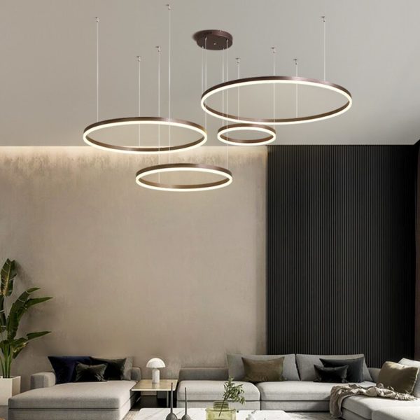 Lustre Led moderne 2020 clairage domestique anneaux bross s plafonnier lampe suspendue couleur or et caf 5