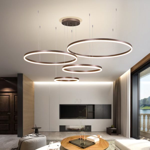 Lustre Led moderne 2020 clairage domestique anneaux bross s plafonnier lampe suspendue couleur or et caf