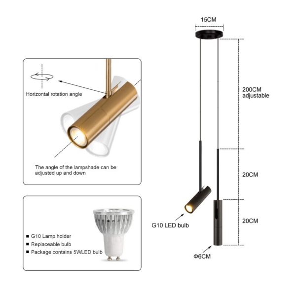 Lustre noir minimaliste nordique à Angle réglable, luminaire décoratif de plafond, idéal pour une chambre à coucher, un Restaurant, un Bar ou un café – Image 3