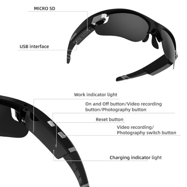 Mini caméra vidéo de Sport 1080P, lunettes d'action, lunettes de soleil, activités de plein air, vélo DVR, Micro caméra, Support carte TF cachée – Image 5