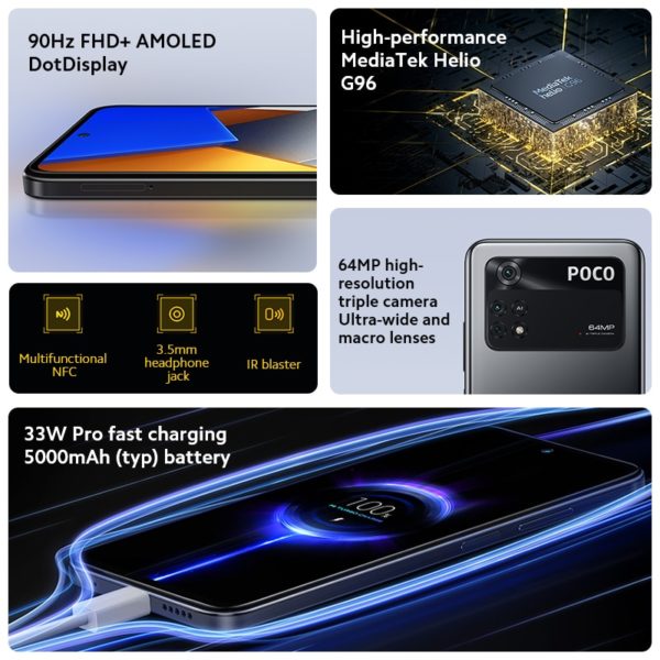 POCO M4 Pro – Smartphone 4G, Version globale, 128 go/256 go, Helio G96 Octa Core, 90Hz AMOLED, 33W Pro, charge rapide, caméra 64mp, NFC – Image 2