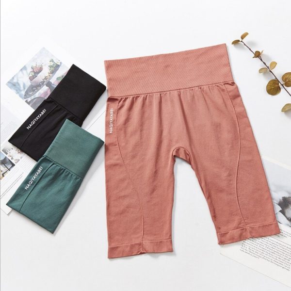 Pantalon de sport à cinq points pour femmes, extensible, respirant, Slim, sans couture, Anti-exposition, taille haute, maintien des fesses – Image 5