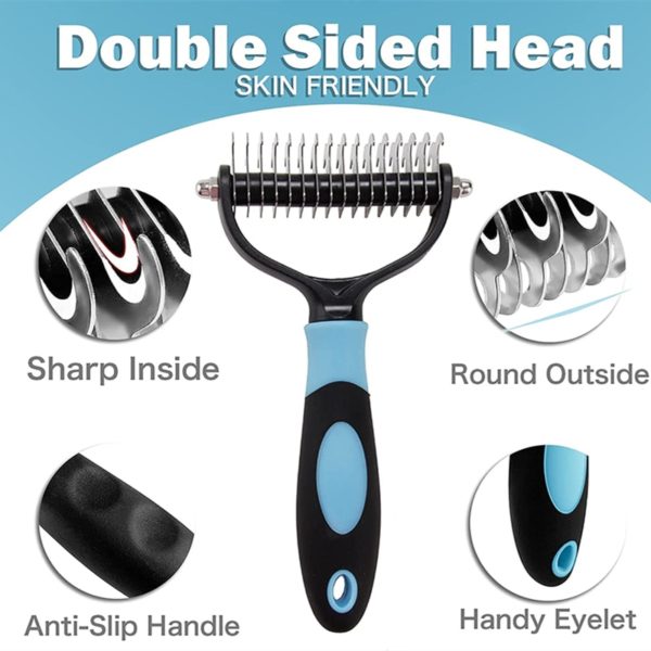 Peigne de Démêlage à 2 Faces pour Chiens et Chats, Brosse Professionnelle, Chiots, Râteau de Toilettage, Animaux de Compagnie, Outils Perte de Poils Volants sous le Manteau – Image 2
