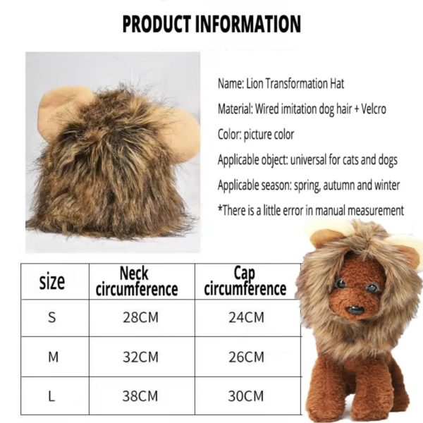 Perruque pour animal de compagnie, mignon Lion crinière de chat, petit chien, Costume de Lion crinière, chapeau pour chien, déguisement fantaisie, jouet Cosplay, accessoire pour animaux de compagnie – Image 4