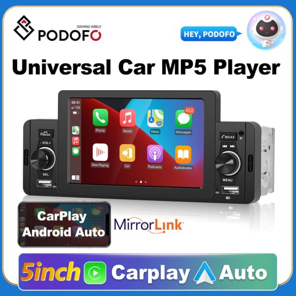 Podofo autoradio Android lecteur multim dia r cepteur FM Bluetooth MirrorLink CarPlay 1 Din pour voiture