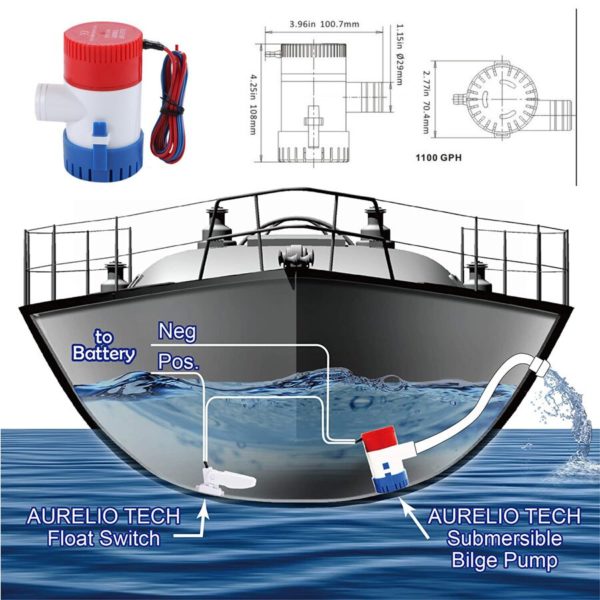 Pompe de cale électrique 12/24V, 350/500/750/1100GPH, pour bateau, accessoires de pompe à eau Marine Submersible, faible bruit – Image 2