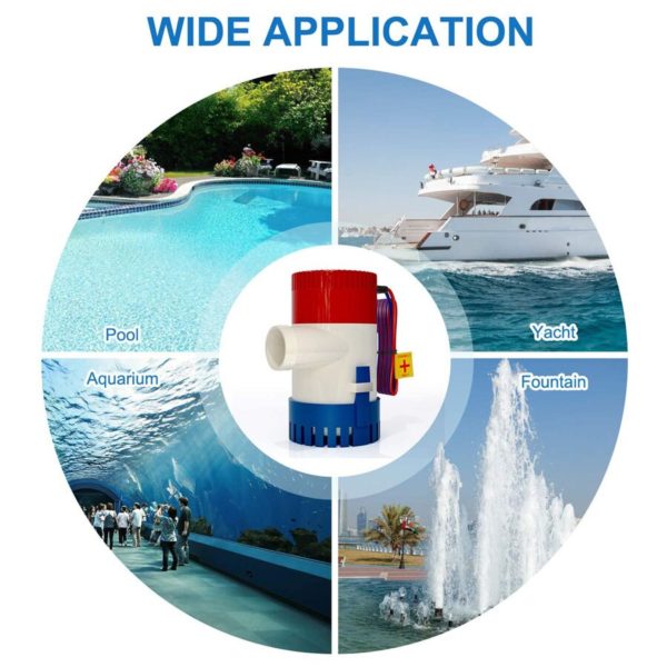 Pompe de cale électrique 12/24V, 350/500/750/1100GPH, pour bateau, accessoires de pompe à eau Marine Submersible, faible bruit – Image 5