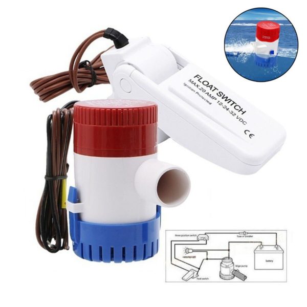 Pompe de cale électrique 12/24V, 350/500/750/1100GPH, pour bateau, accessoires de pompe à eau Marine Submersible, faible bruit