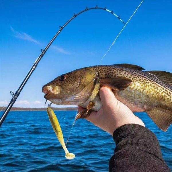 QXO – Lot d'appâts souples en silicone pour la pêche, paquet de leurres pour poissons de mer, matériel artificiel, objet oscillant, disponible en 7, 10 et 13 cm, 10 pièces – Image 3