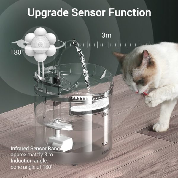 ROJECO 2L Cat Water Fountain Filter Automatic Sensor Drinker For Cats Feeder Pet Water Dispenser Auto 2