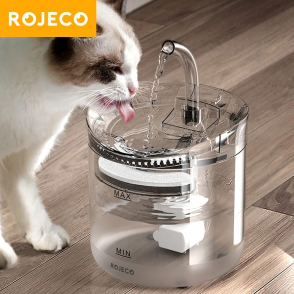 ROJECO 2L Cat Water Fountain Filter Automatic Sensor Drinker For Cats Feeder Pet Water Dispenser Auto