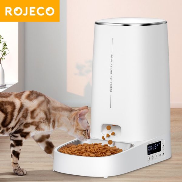ROJECO distributeur automatique d aliments pour animaux de compagnie 4l avec bouton d alimentation accessoire de