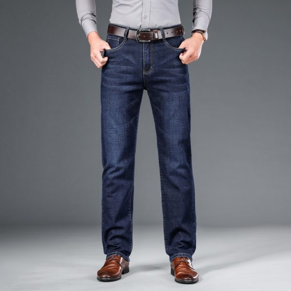 SHAN BAO jean droit pour homme pantalon en denim extensible classique avec badge style business d 1